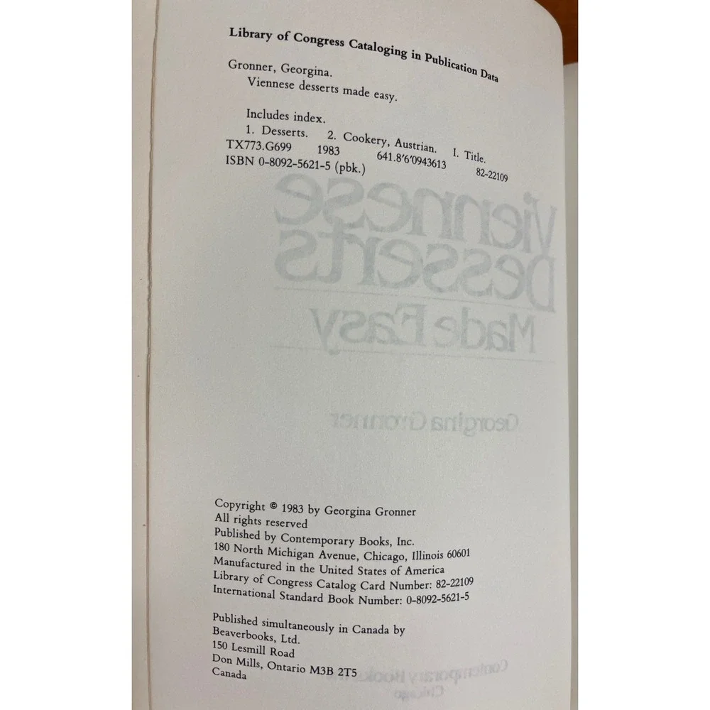 Viennese Desserts Made Easy 1983 Georgina Gronner Paperback Culinary Pastries